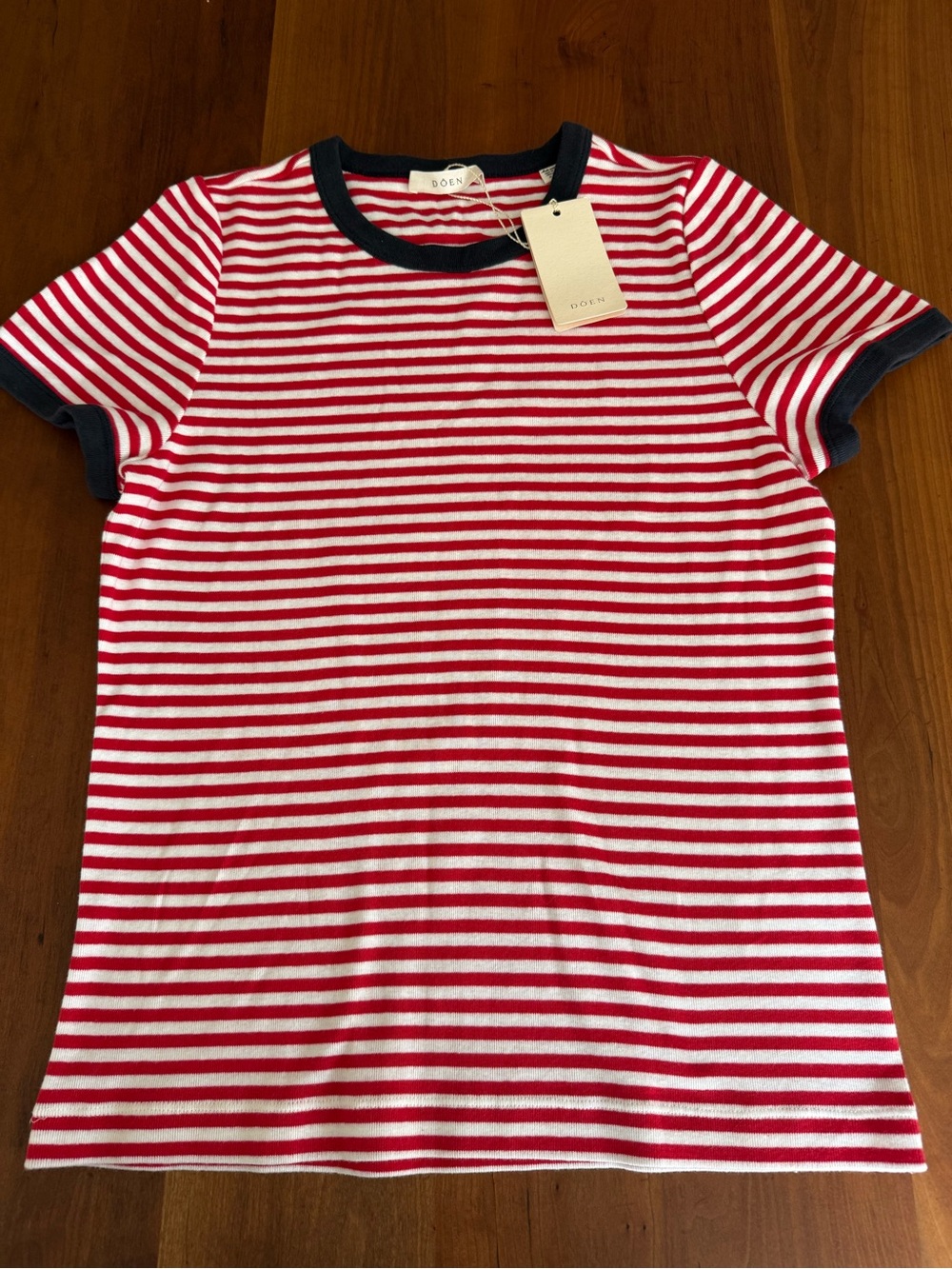DOEN VIVI Tee Rouge Nantucket Stripe Red & White Navy Trim Size XL NWT